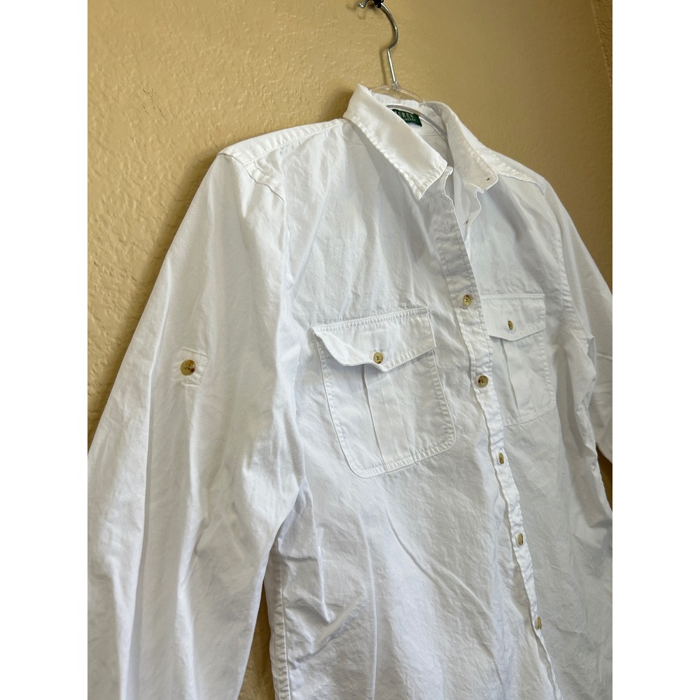 Lauren Ralph Lauren White Cotton Roll Tab Button Down Utility Shirt Womens Small - Picture 7 of 9